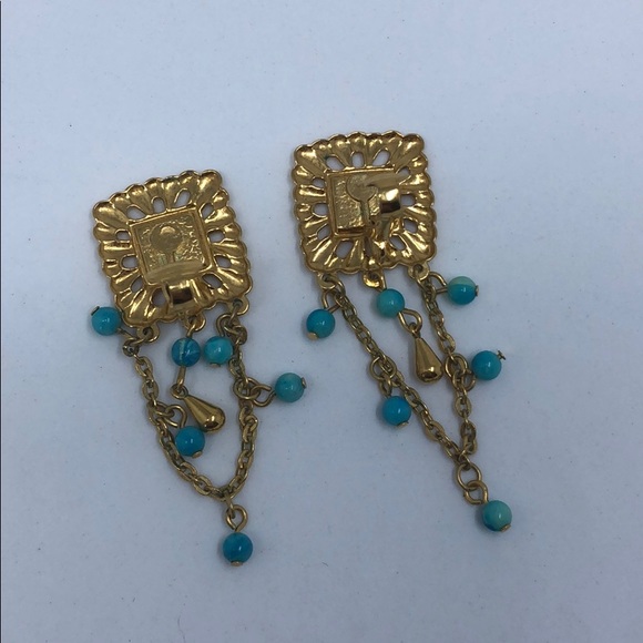 Blue and gold Clip on Earrings - Picture 12 of 12